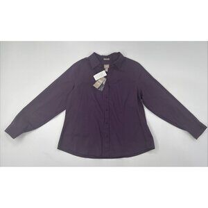 Chicos Shirt Womens Large 2 Button Up Purple Long Sleeve Stretch Career $55 NEW